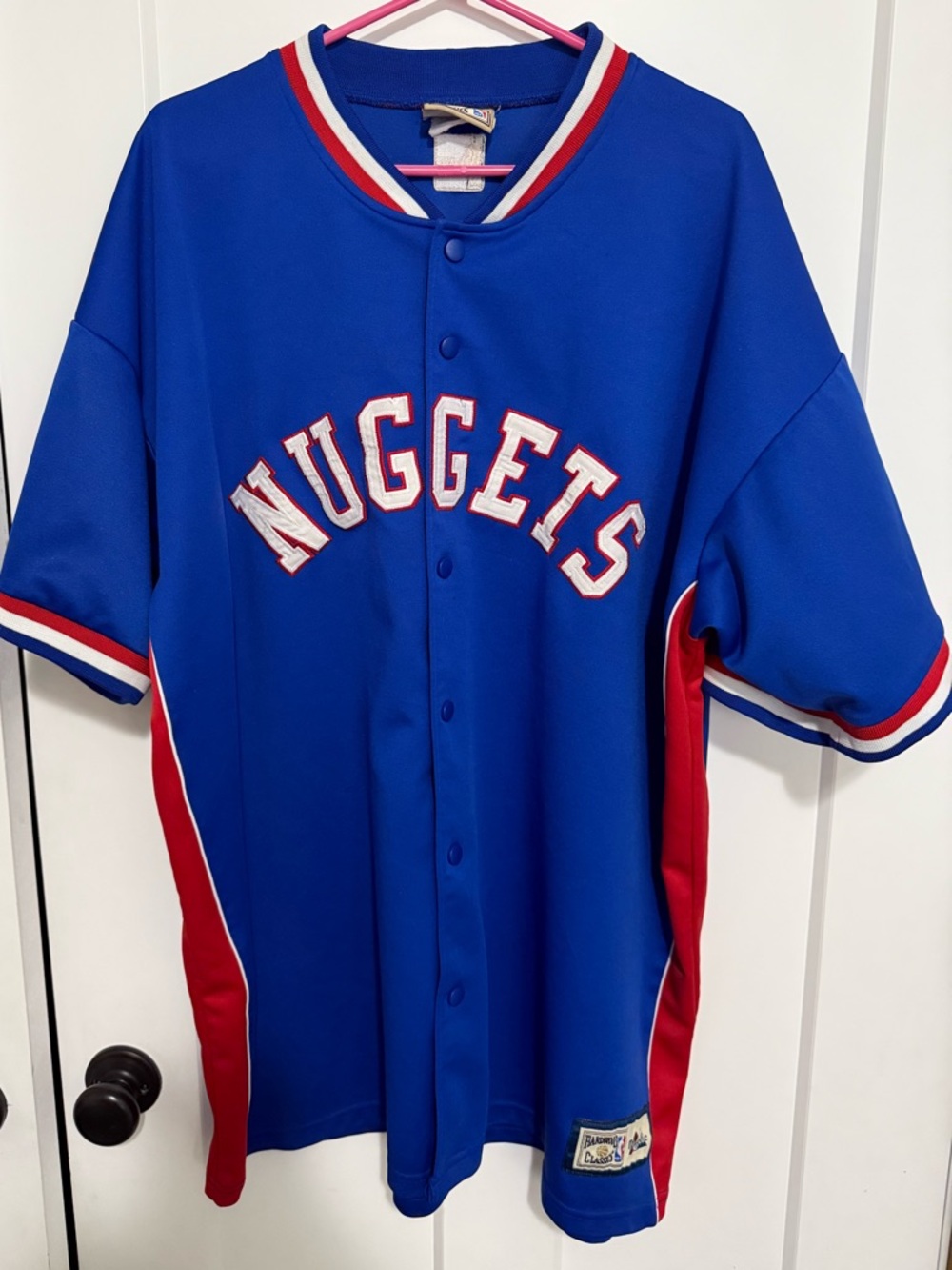 Majestic Royal Blue and Red Nuggets Button-Front warm up Jersey